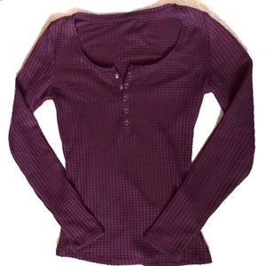 (3/$20) Stretchy Burgundy Waffle Knit Henley with Snap Buttons